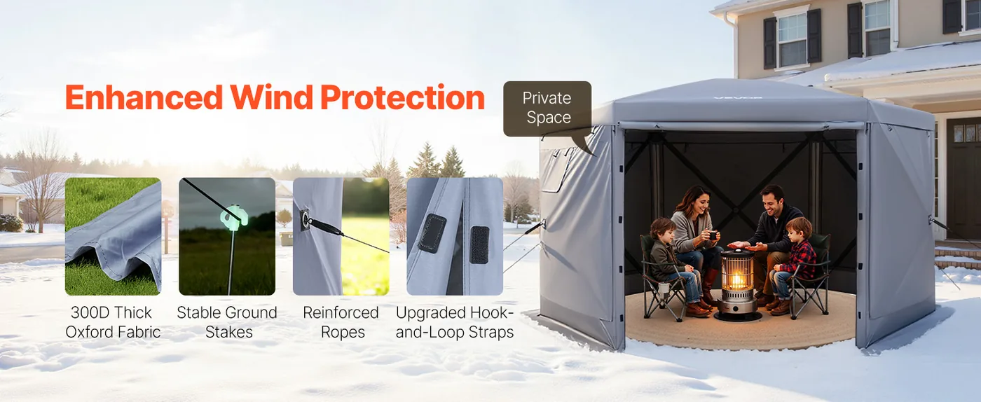 VEVOR 12 x 12 ft 6 Sided Pop Up Gazebo Screen Tent Gray Stable & Wind-Proof