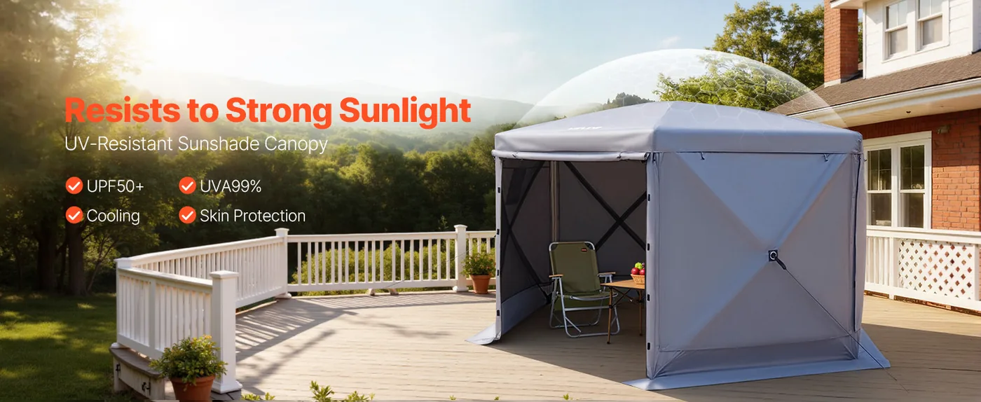 VEVOR 12 x 12 ft 6 Sided Pop Up Gazebo Screen Tent Gray UV50+ Protection