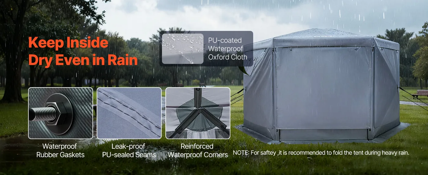 VEVOR 12 x 12 ft 6 Sided Pop Up Gazebo Screen Tent Gray Waterproof & Rain-Proof