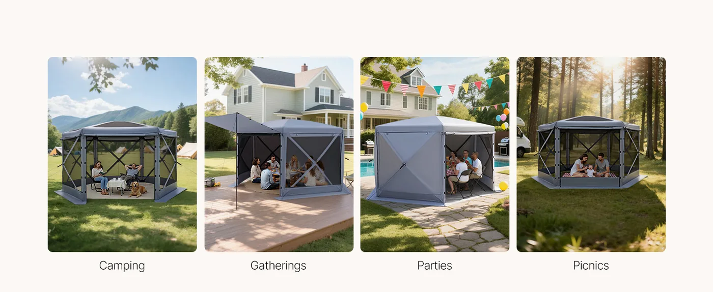 VEVOR 12 x 12 ft 6 Sided Pop Up Gazebo Screen Tent Gray Multi-Scenario Use