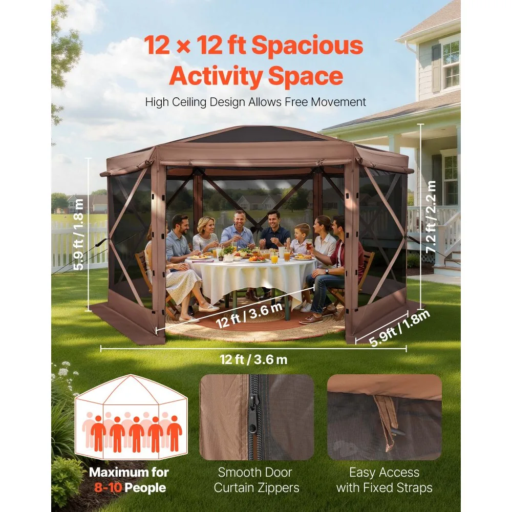 VEVOR gazebo screen tent set up in backyard