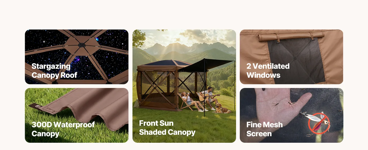 VEVOR 6 sided gazebo screen tent overview
