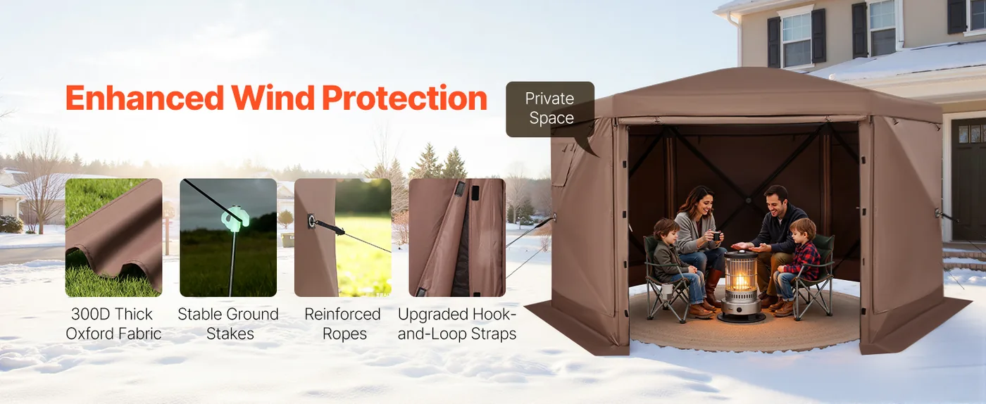VEVOR 12 x 12 ft 6 Sided Pop Up Gazebo Screen Tent Brown Stable & Wind-Proof