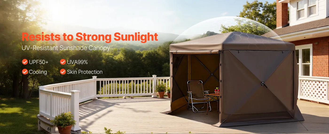 VEVOR 12 x 12 ft 6 Sided Pop Up Gazebo Screen Tent Brown UV50+ Protection