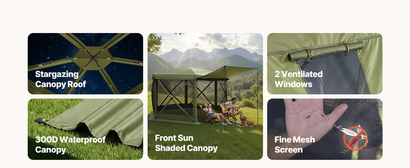 VEVOR 6 sided gazebo screen tent overview