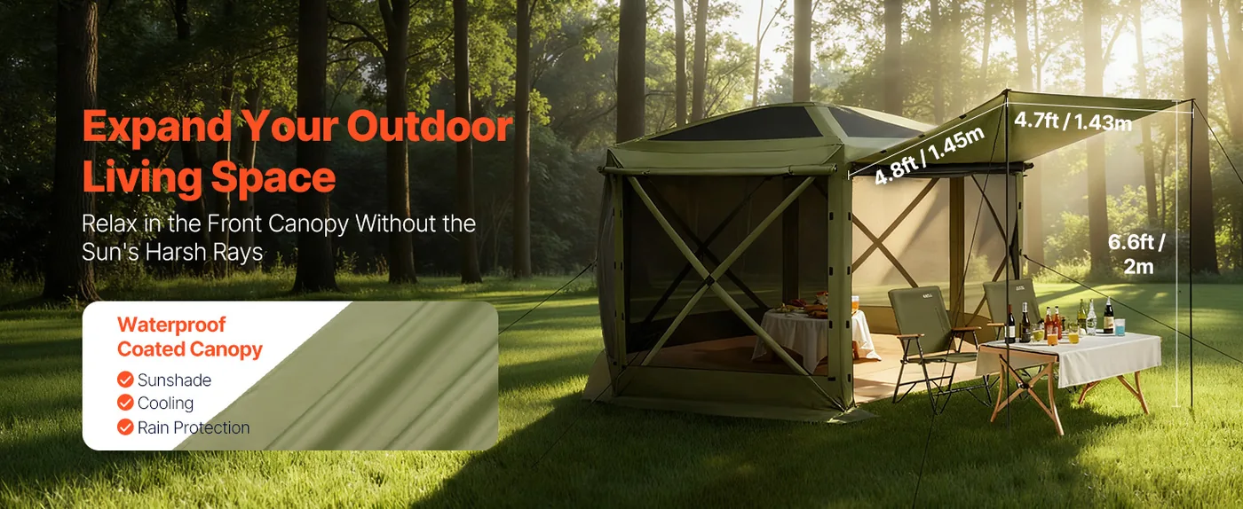 VEVOR 10 x 10 ft 6 Sided Pop Up Gazebo Screen Tent Green Sun-Shade Canopy