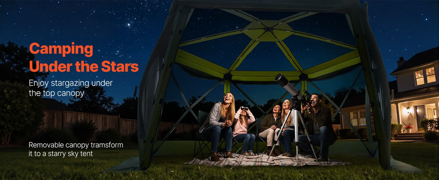 VEVOR 10 x 10 ft 6 Sided Pop Up Gazebo Screen Tent Green Stargazing Camping
