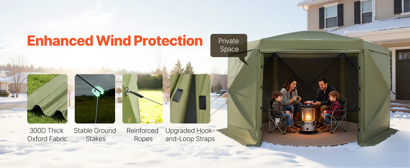 VEVOR 10 x 10 ft 6 Sided Pop Up Gazebo Screen Tent Green Stable & Wind-Proof
