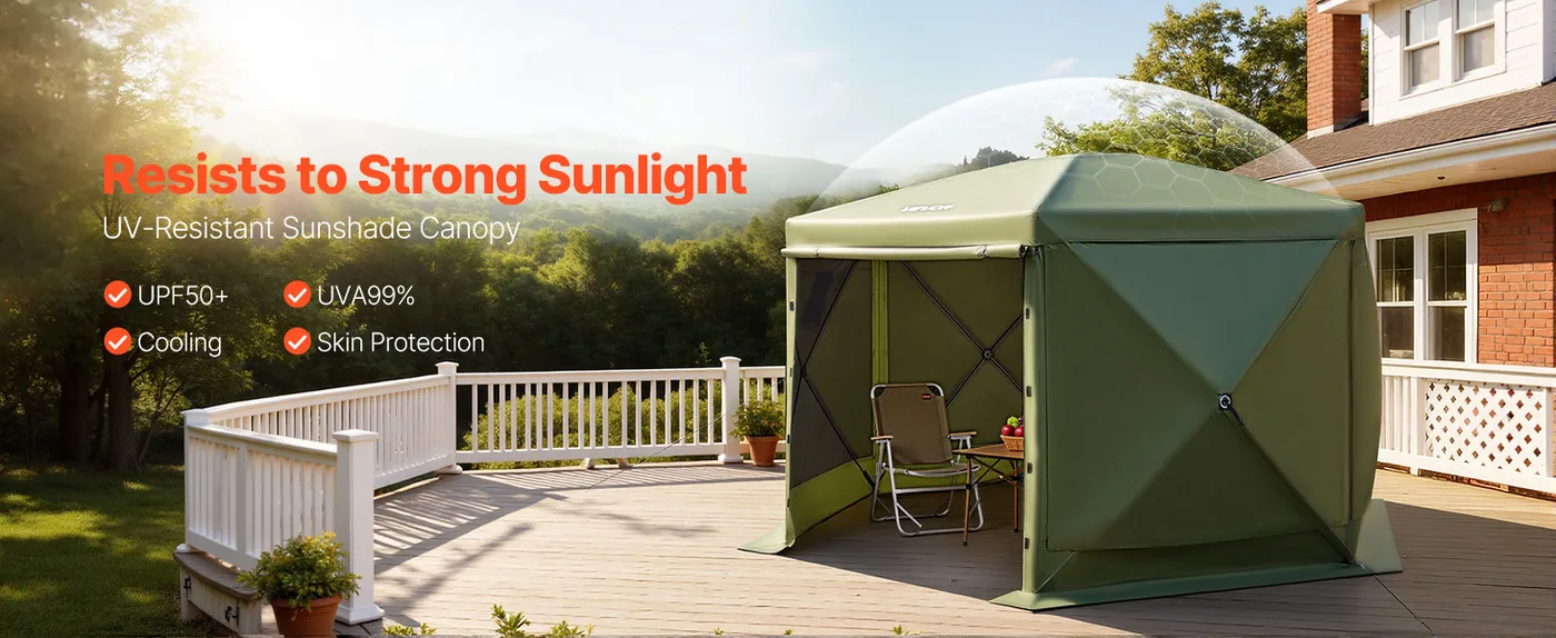 VEVOR 10 x 10 ft 6 Sided Pop Up Gazebo Screen Tent Green UV50+ Protection