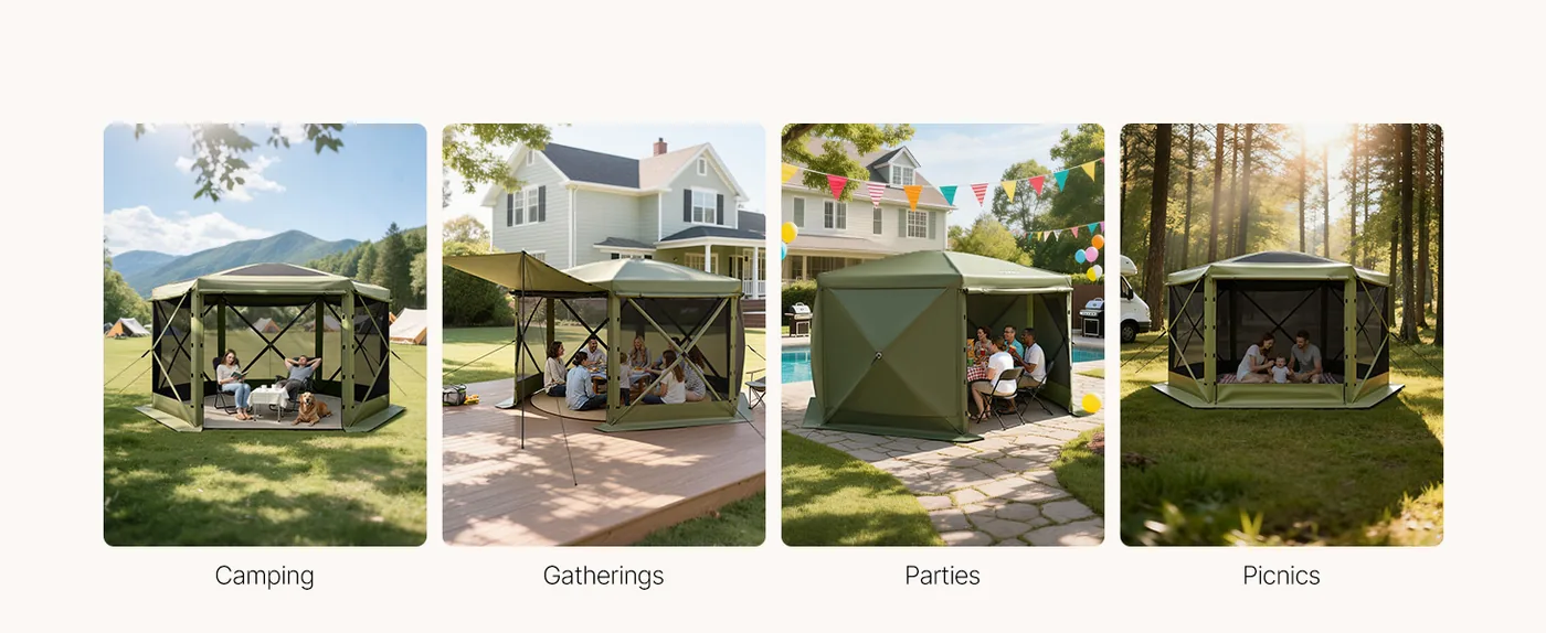 VEVOR 10 x 10 ft 6 Sided Pop Up Gazebo Screen Tent Green Multi-Scenario Use
