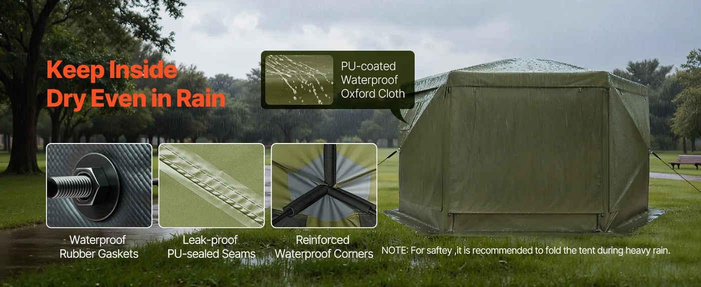 VEVOR 12 x 12 ft 6 Sided Pop Up Gazebo Screen Tent Green Waterproof & Rain-Proof