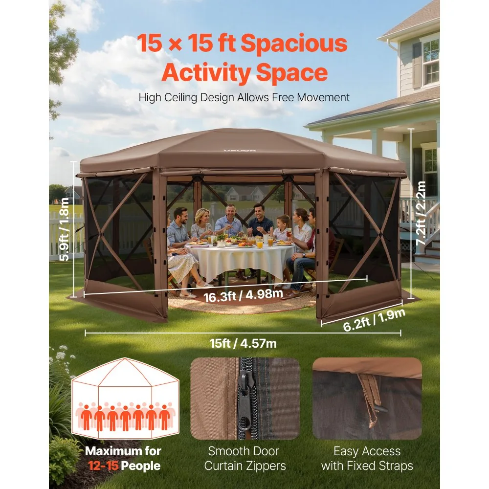 VEVOR gazebo screen tent set up in backyard
