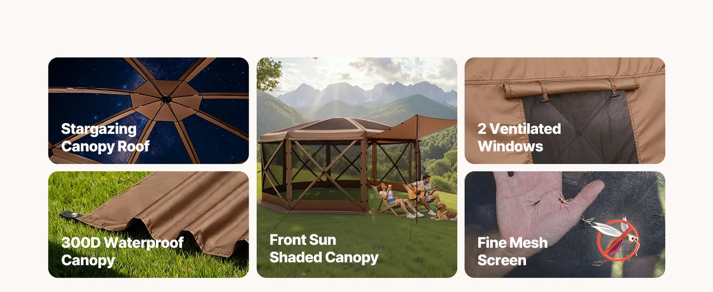 VEVOR 8 sided gazebo screen tent overview