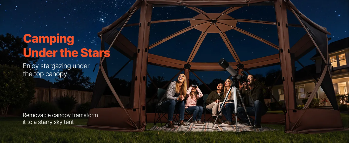 VEVOR 15 x 15 ft 8 Sided Pop Up Gazebo Screen Tent Brown Stargazing Camping