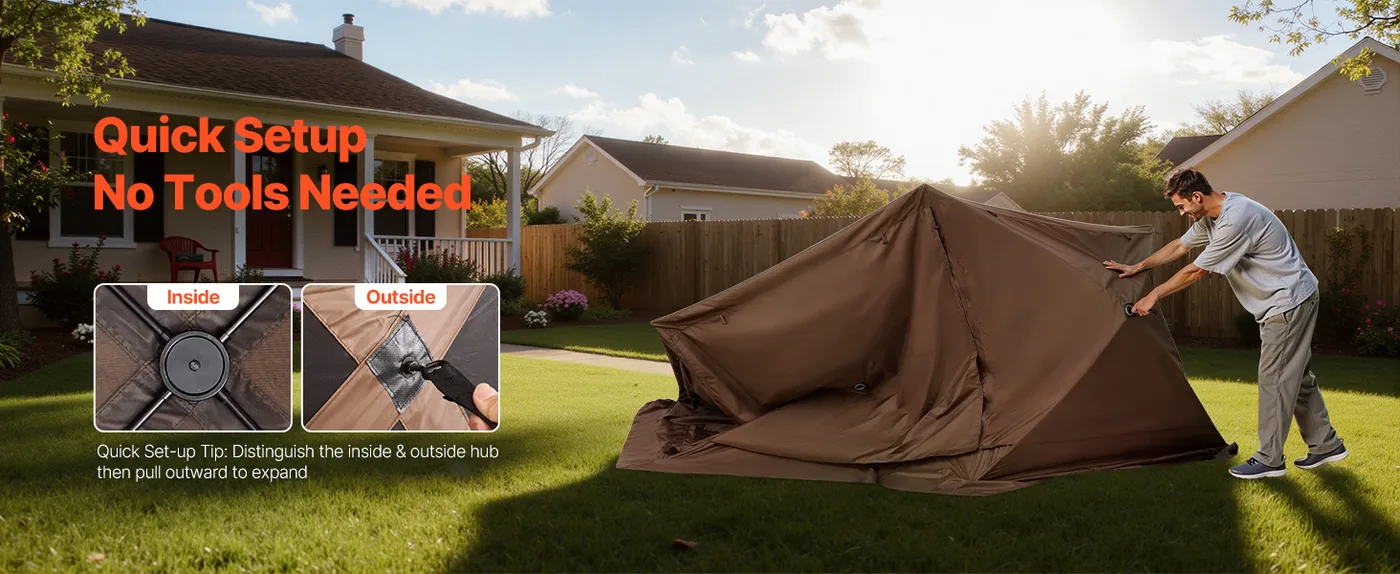 VEVOR 15 x 15 ft 8 Sided Pop Up Gazebo Screen Tent Brown Pop-Up Design