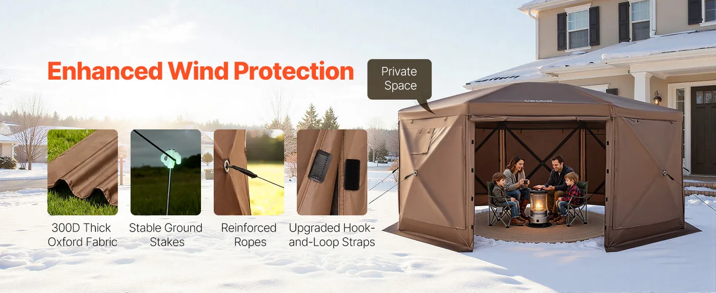 VEVOR 15 x 15 ft 8 Sided Pop Up Gazebo Screen Tent Brown Stable & Wind-Proof