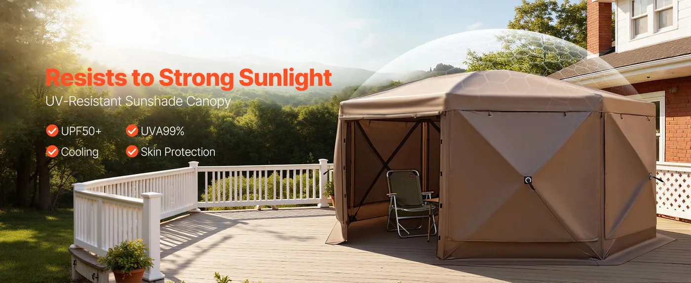 VEVOR 15 x 15 ft 8 Sided Pop Up Gazebo Screen Tent Brown UV50+ Protection
