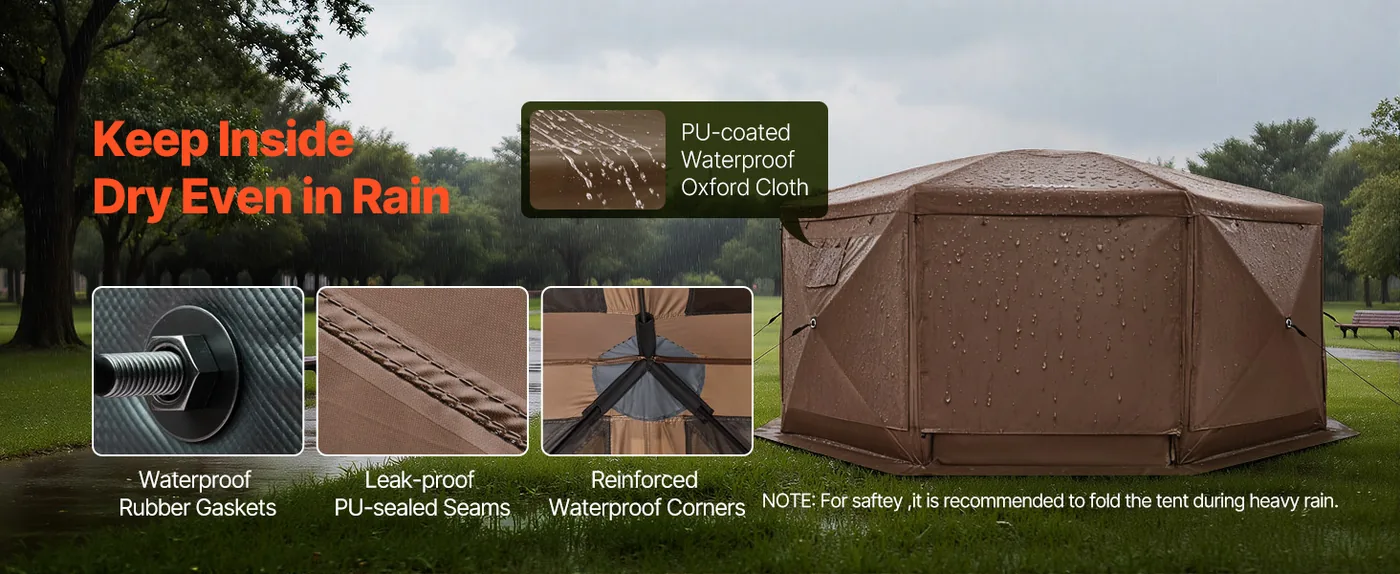 VEVOR 15 x 15 ft 8 Sided Pop Up Gazebo Screen Tent Brown Waterproof & Rain-Proof