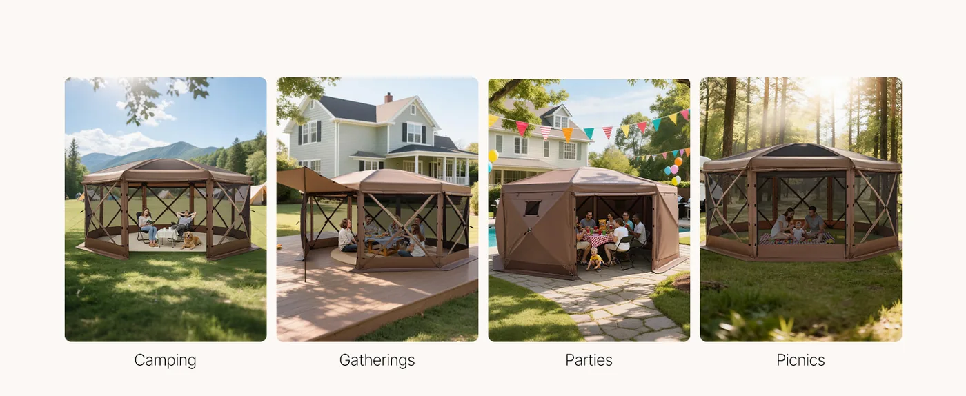 VEVOR 15 x 15 ft 8 Sided Pop Up Gazebo Screen Tent Brown Multi-Scenario Use