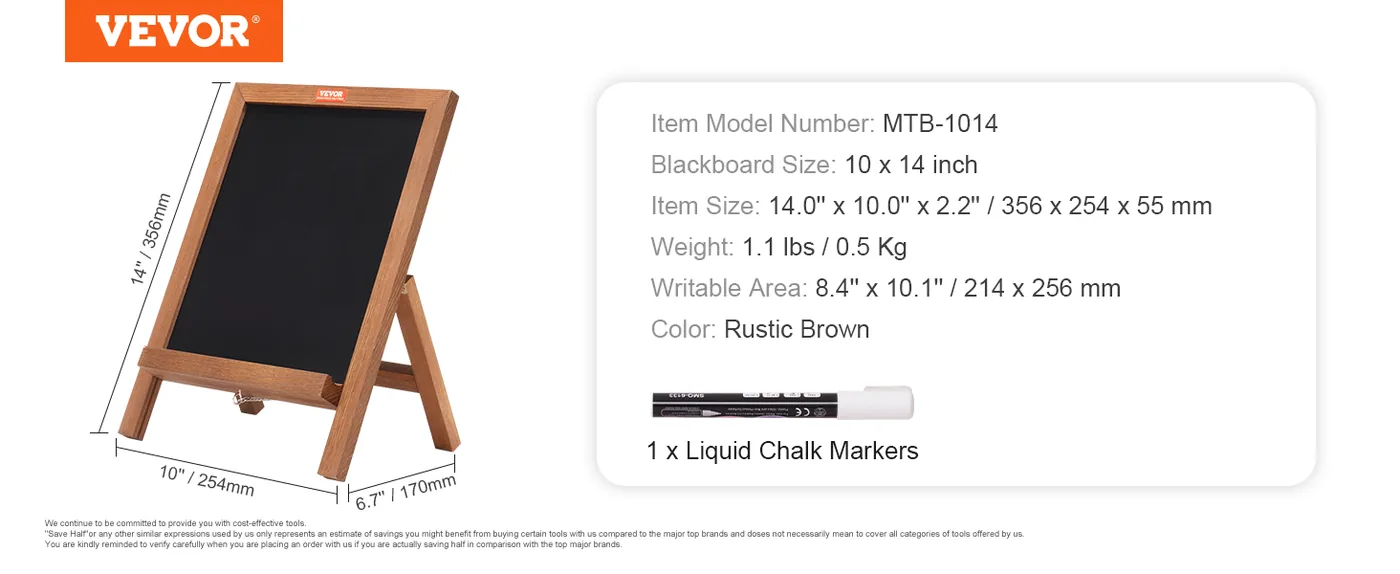 VEVOR 10 x 14 tabletop chalkboard sign rustic brown
