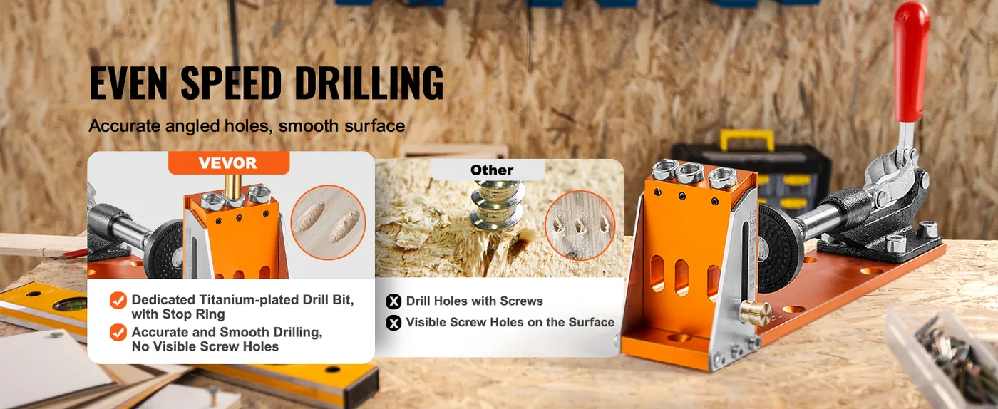 VEVOR pocket hole jig stable aluminum fixture drilling