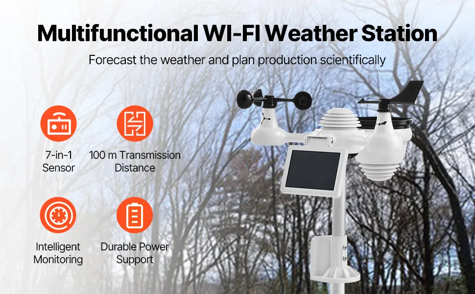 VEVOR 7-in-1 Wireless Weather Station with Wi-Fi 7-in-1 Sens overview
