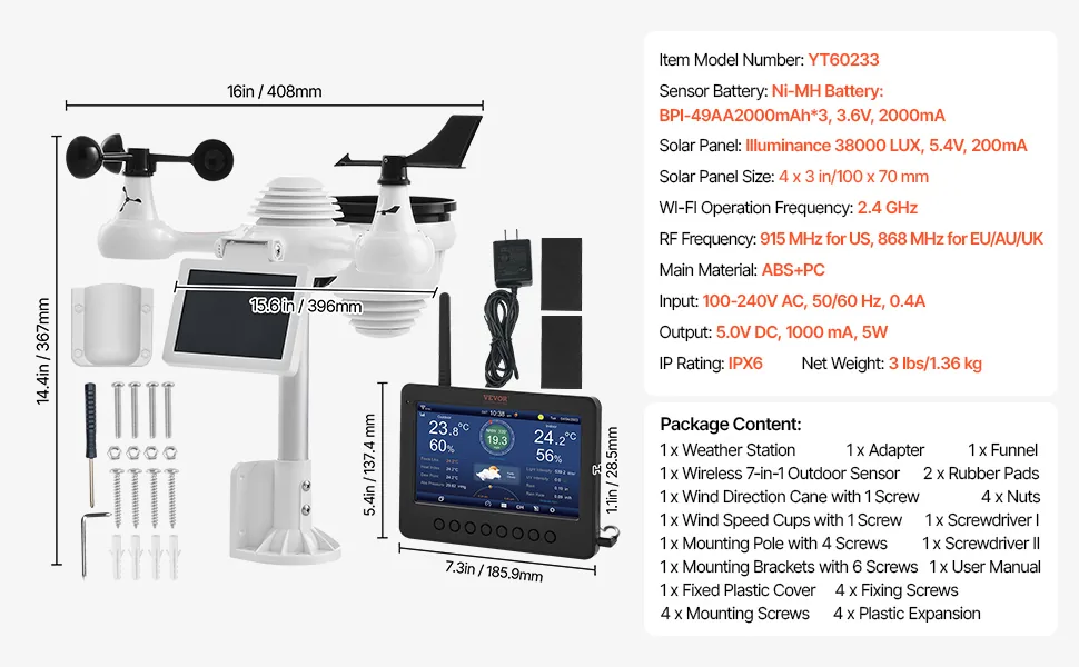 VEVOR 7-in-1 Wireless Weather Station with Wi-Fi 7-in-1 Sens feature 5