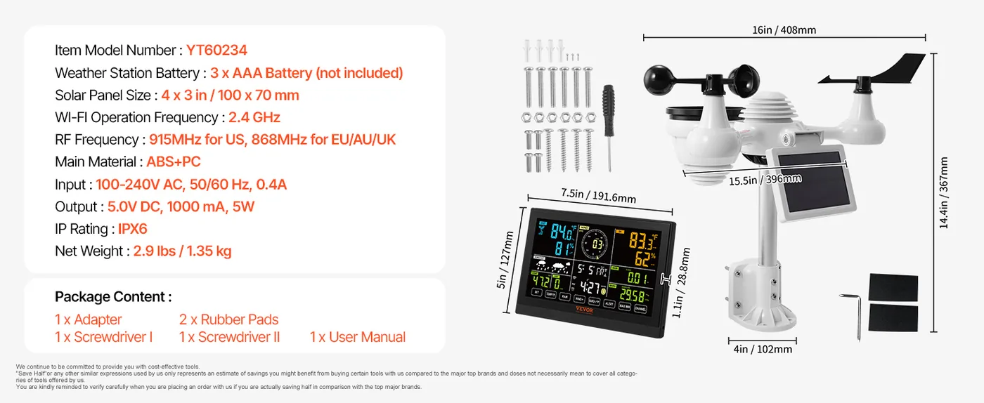 VEVOR 7-in-1 Wi-Fi Weather Station 7-in-1 Sensor WiFi（No APP overview