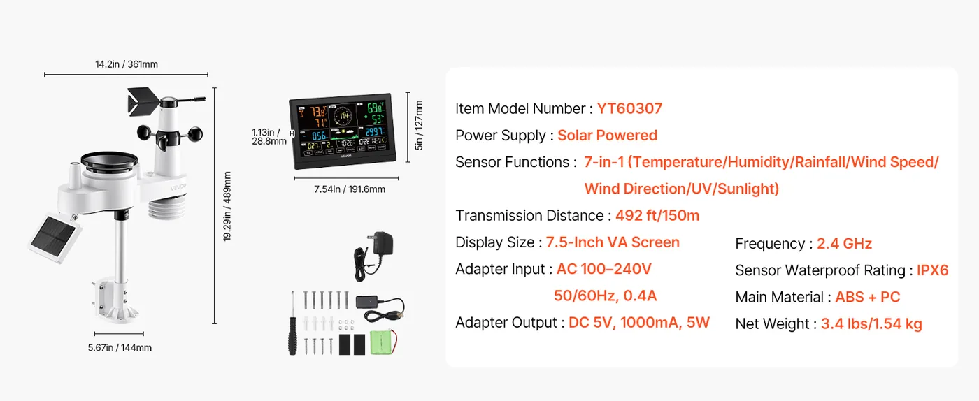 VEVOR 7-in-1 Wi-Fi Weather Station with APP 7-in-1 Sensor feature 3