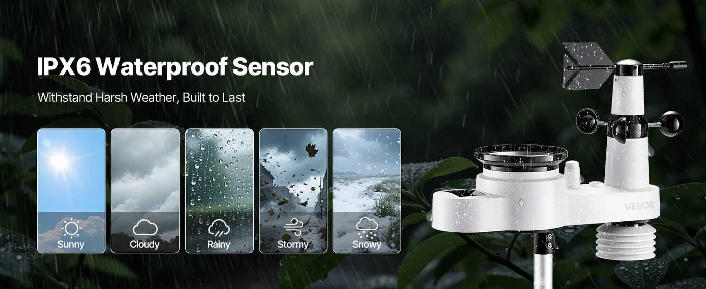 VEVOR 5-in-1 Wi-Fi Weather Station 5-in-1 Sensor WiFi（APP） IPX6 Waterproof