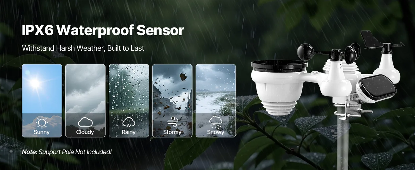 VEVOR 7-in-1 Wi-Fi Weather Station 7-in-1 Sensor WiFi（No APP IPX6 Waterproof