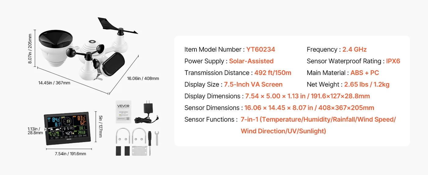 VEVOR 7-in-1 Wi-Fi Weather Station 7-in-1 Sensor WiFi（No APP feature 3