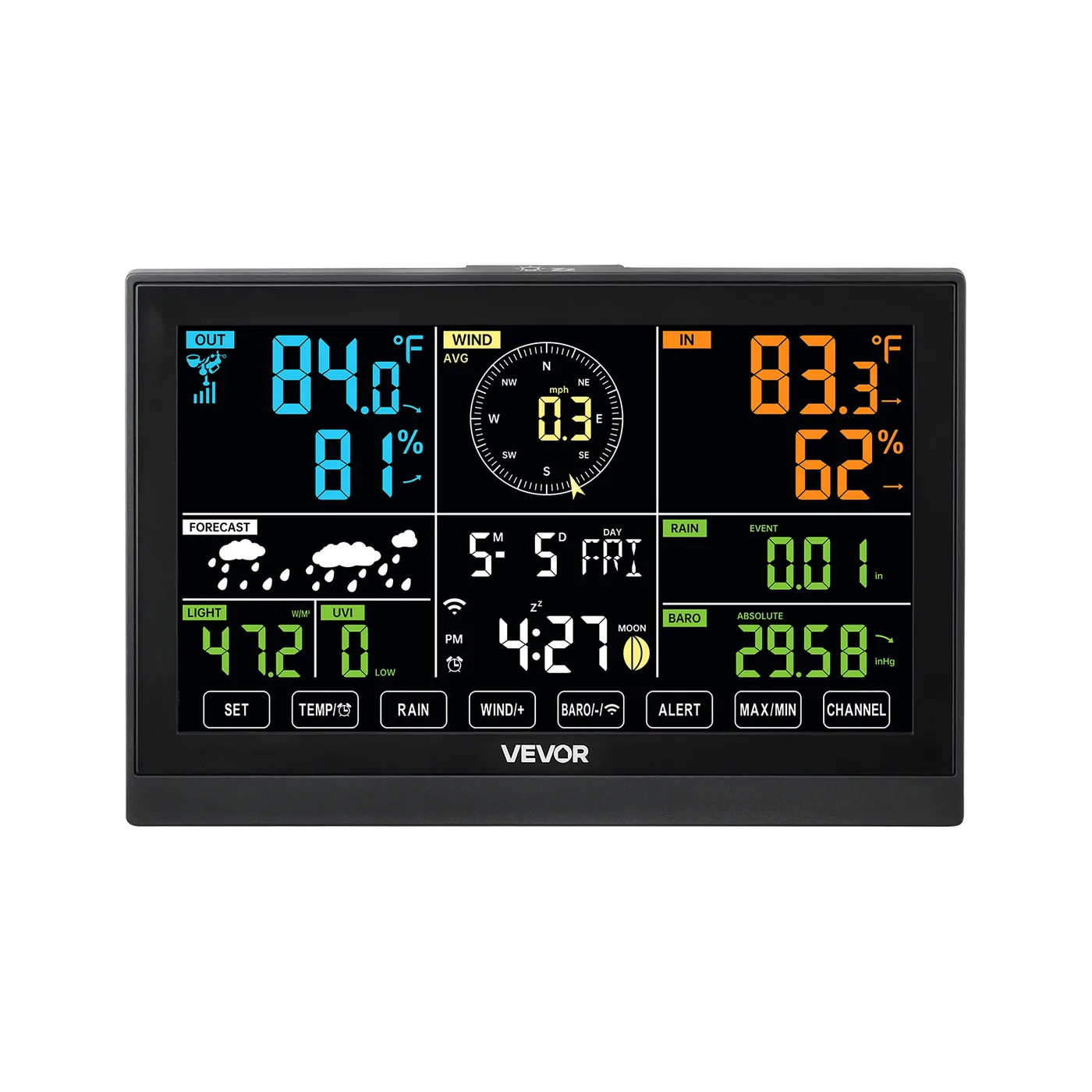 VEVOR 7-in-1 Wi-Fi Weather Station 7-in-1 Sensor WiFi（No APP Easy-to-Read Display