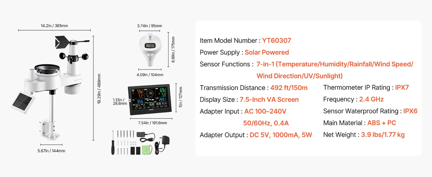 VEVOR 7-in-1 Wi-Fi Weather Station with APP 8-in-1 Sensor feature 3