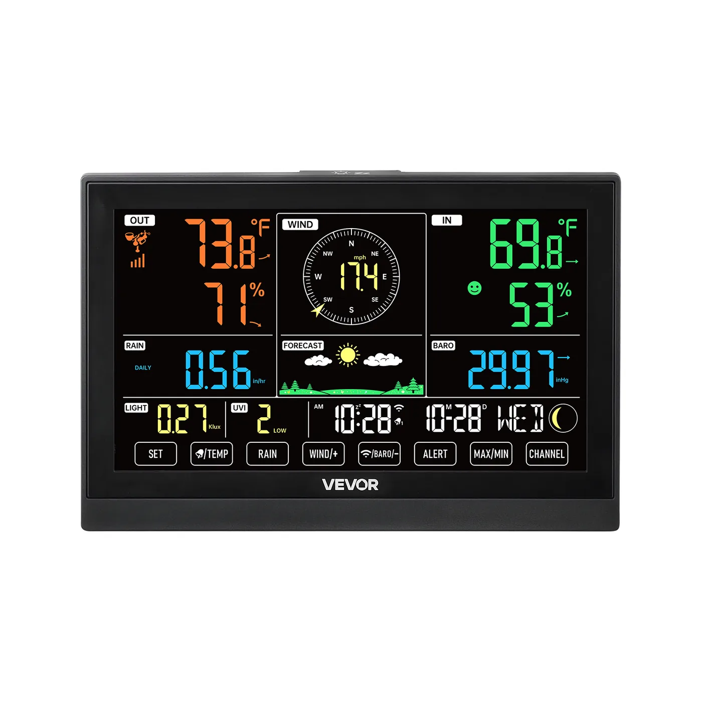 VEVOR 7-in-1 Wi-Fi Weather Station with APP 8-in-1 Sensor Clear Display