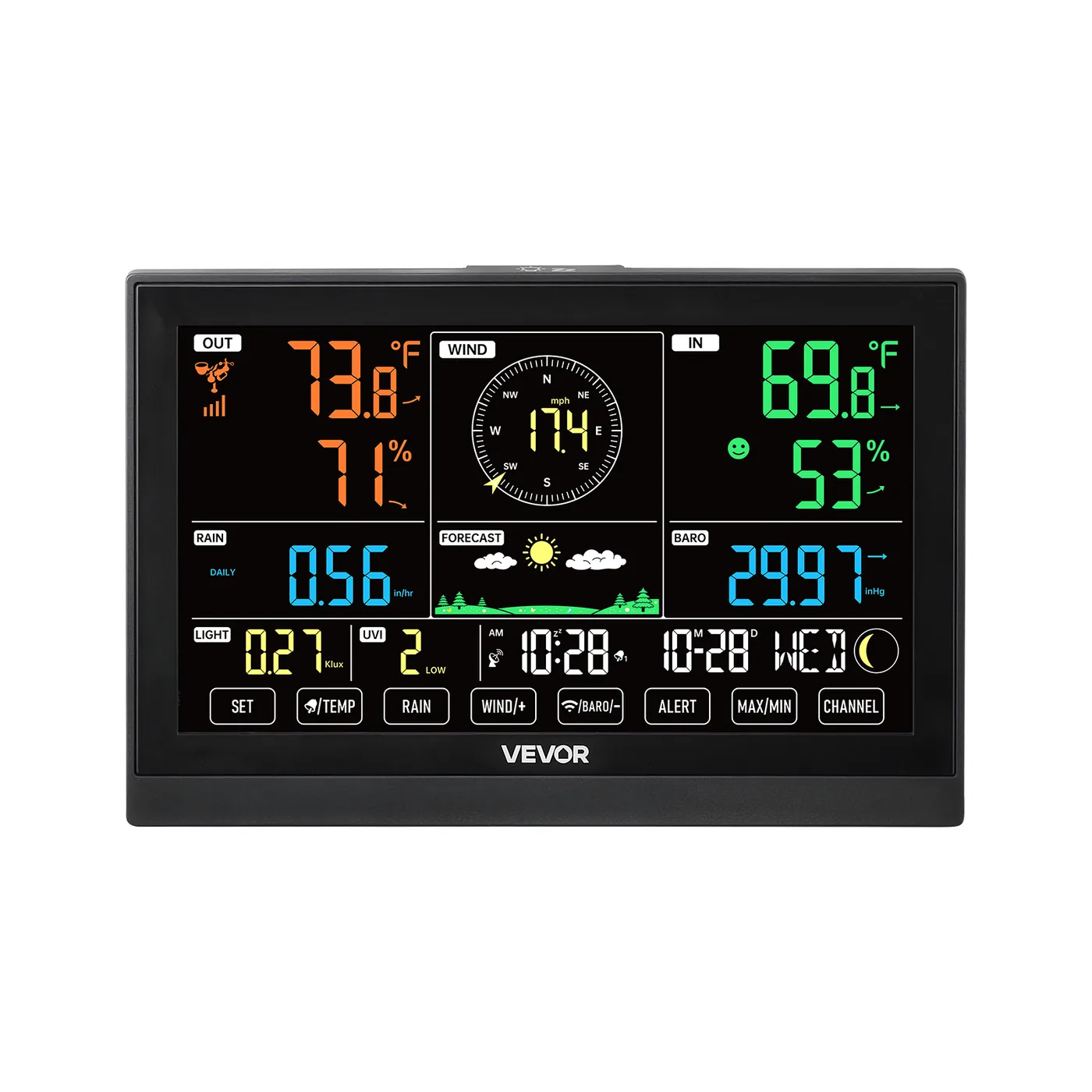 VEVOR 7-in-1 Wireless Weather Station 7-in-1 Sensor 7.5" VA Clear Display