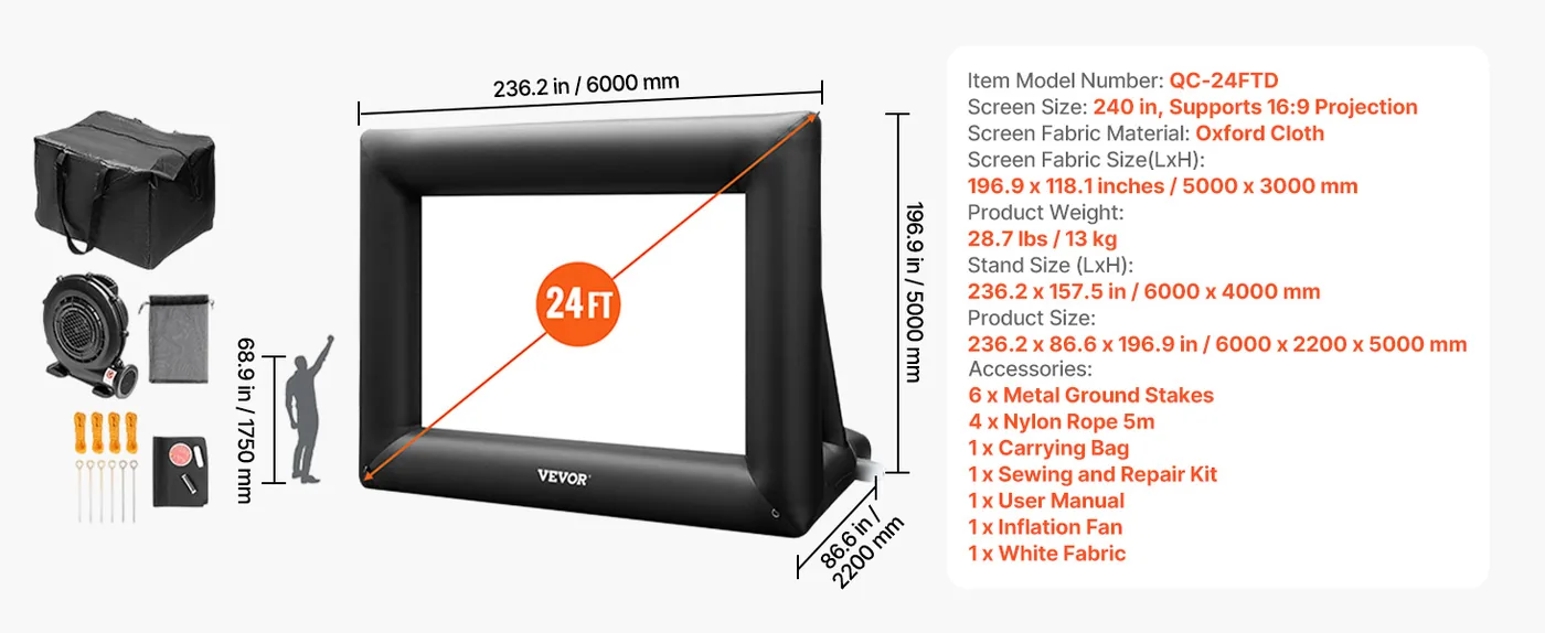 VEVOR Inflatable Movie Screen 24FT Inflatable Projector Scre feature 5