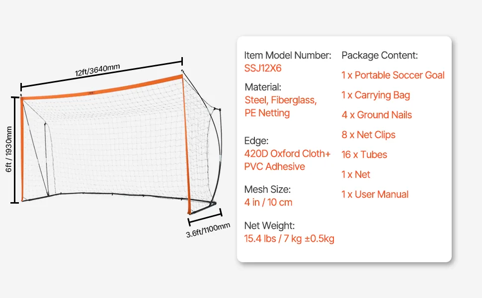 VEVOR Portable Soccer Goal Orange feature 5