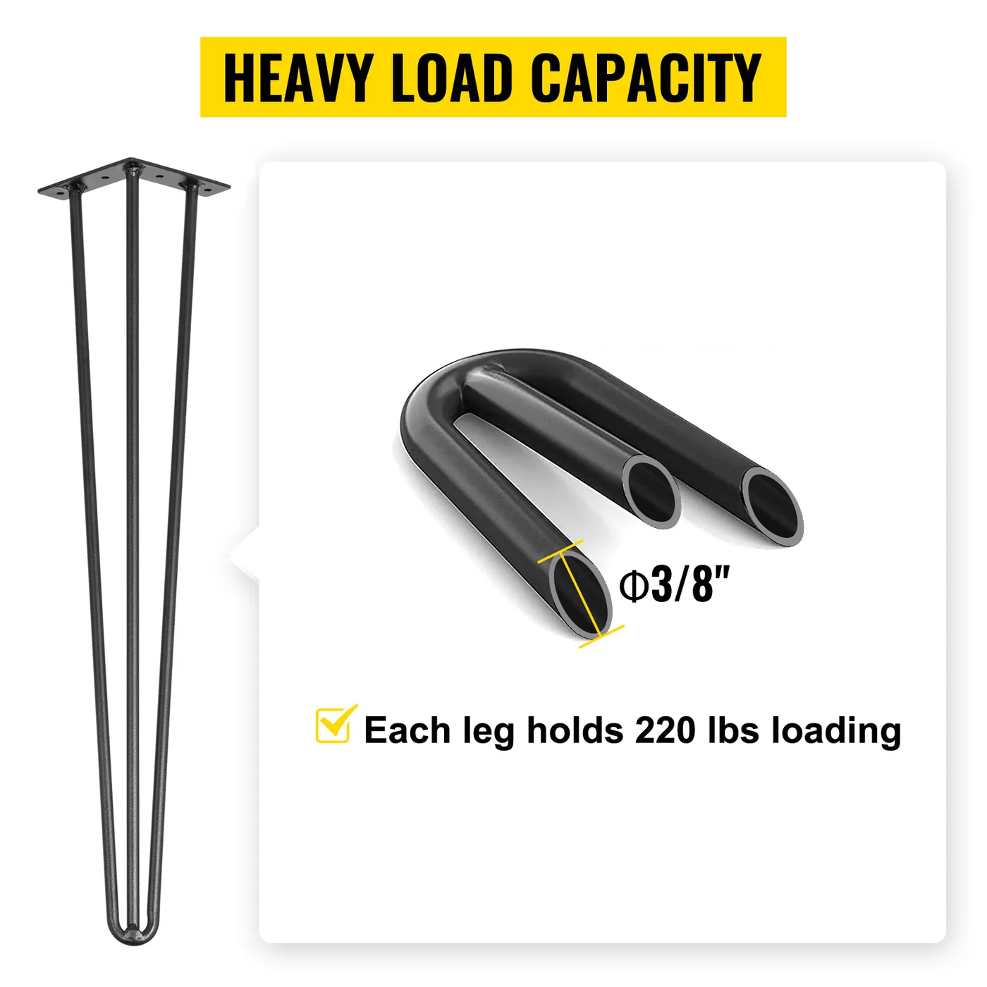 VEVOR Hairpin Table Legs 22" Black Set of 4 Desk Legs 880lb feature 3
