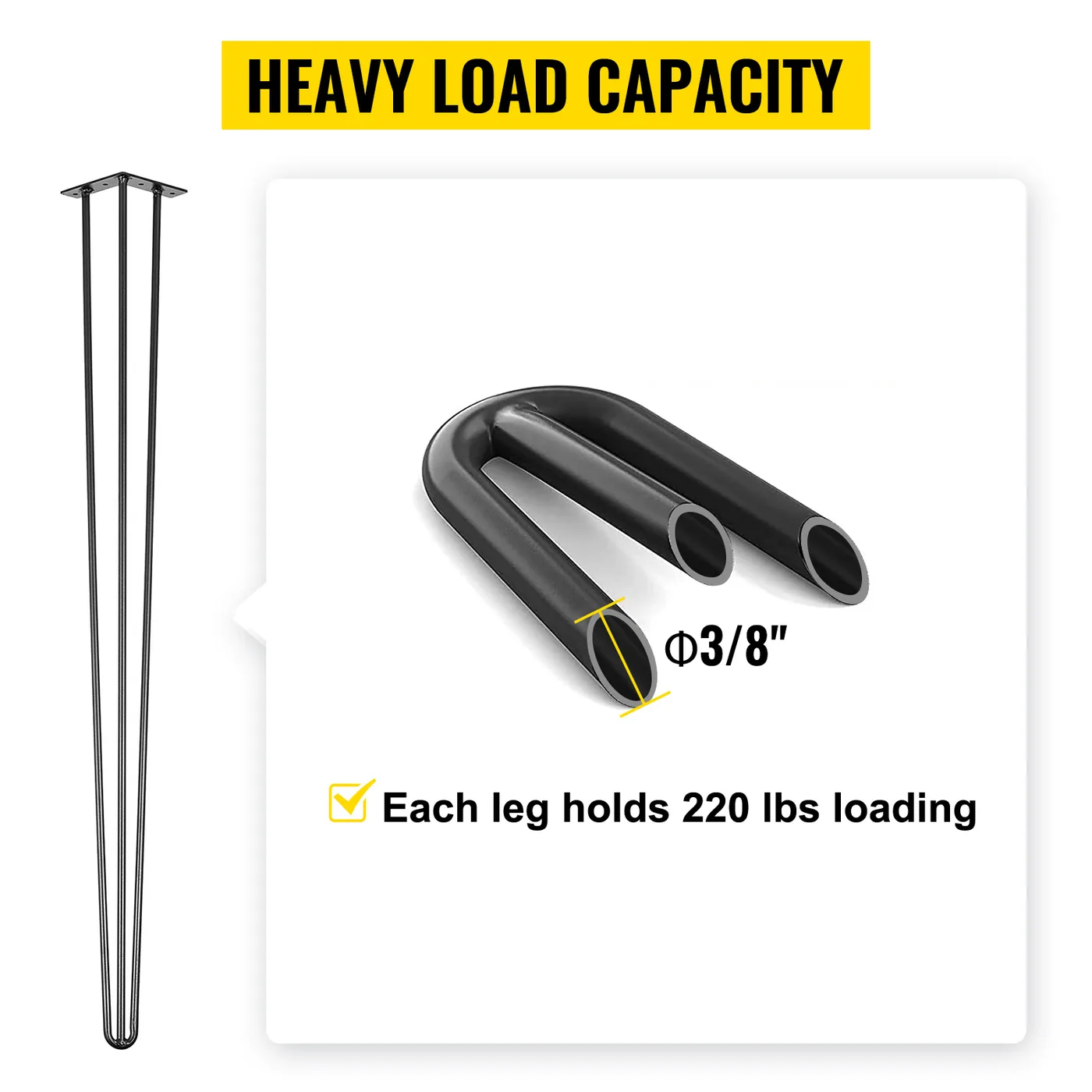 VEVOR Hairpin Table Legs 34" Black Set of 4 Desk Legs 880lb feature 3
