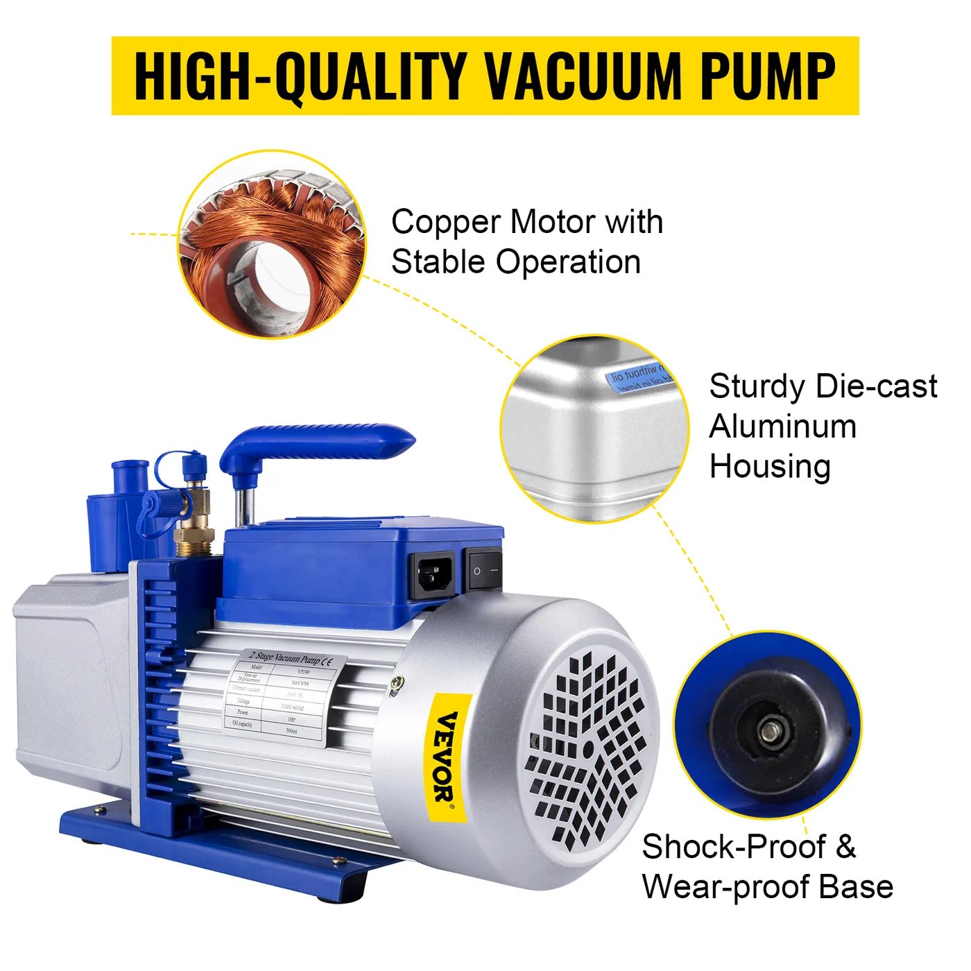 VEVOR Vacuum Pump 12CFM 1HP Vane Vacuum Pump Two Stage 3 x 1 feature 2