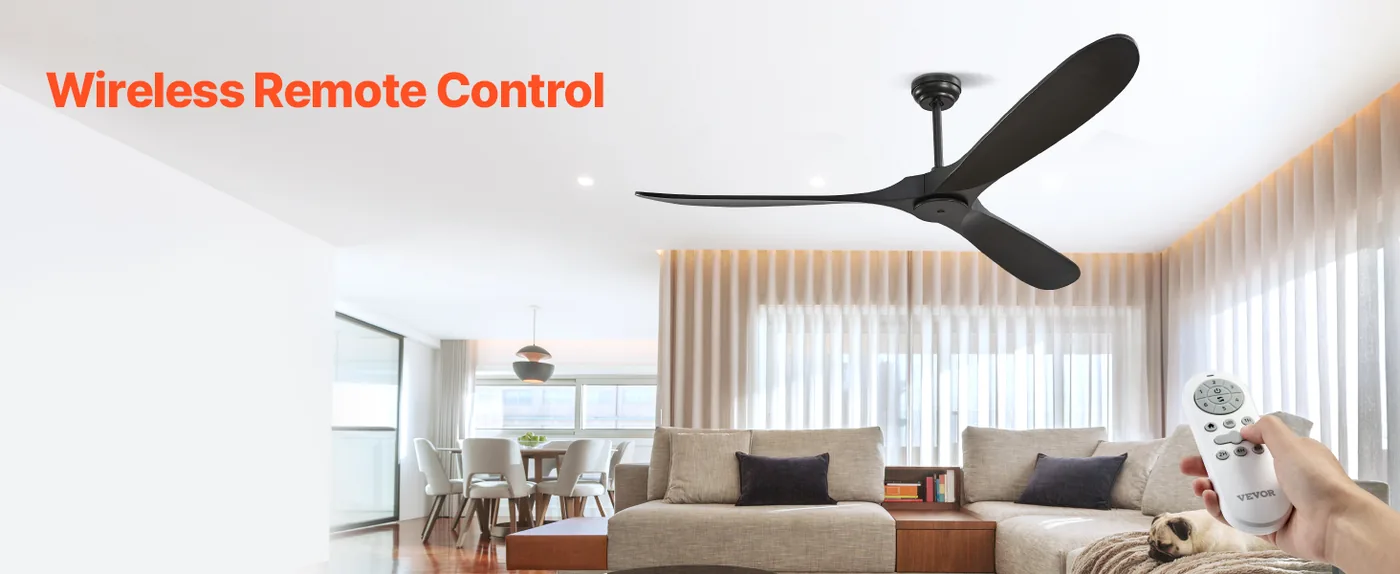 VEVOR 72 Inch Ceiling Fan without Light 3 Solid Wood Blades 6-Speed Adjustable
