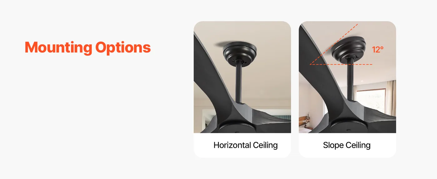 VEVOR 72 Inch Ceiling Fan without Light 3 Solid Wood Blades Mounting Options