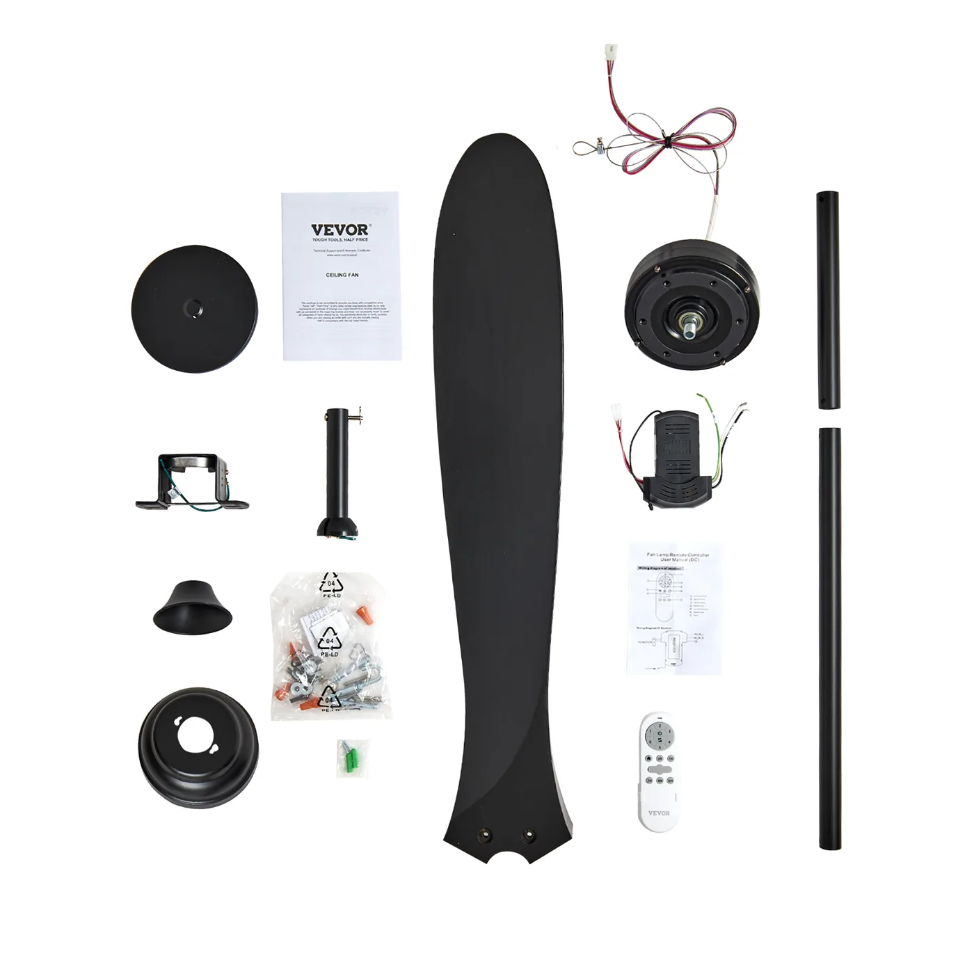 VEVOR 72 Inch Ceiling Fan without Light 3 Solid Wood Blades Installation Made Easy