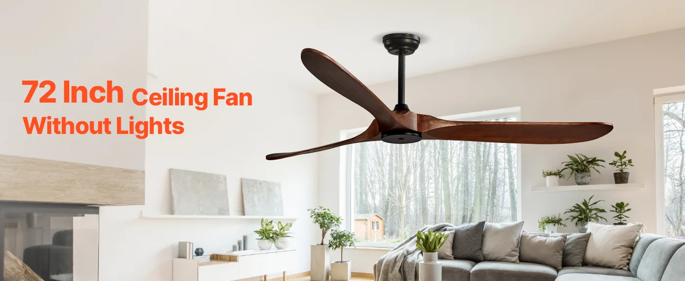 VEVOR 72 Inch Ceiling Fan without Light 3 Solid Wood Blades overview