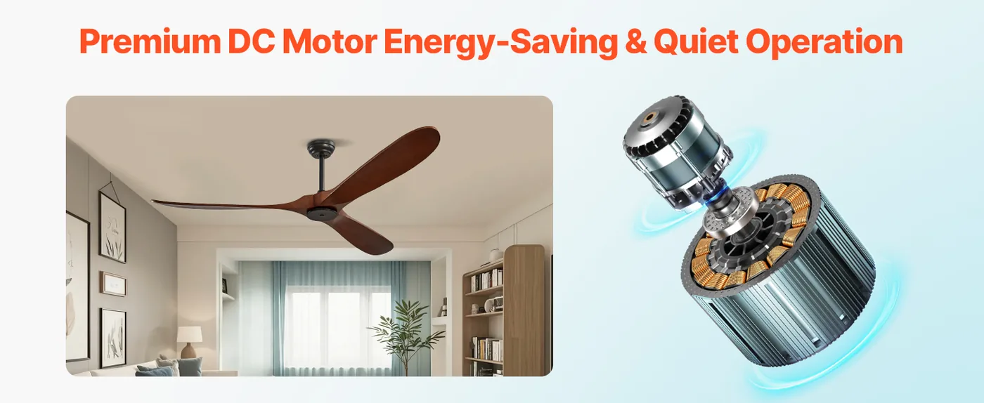 VEVOR 72 Inch Ceiling Fan without Light 3 Solid Wood Blades DC Motor, Strong Airflow