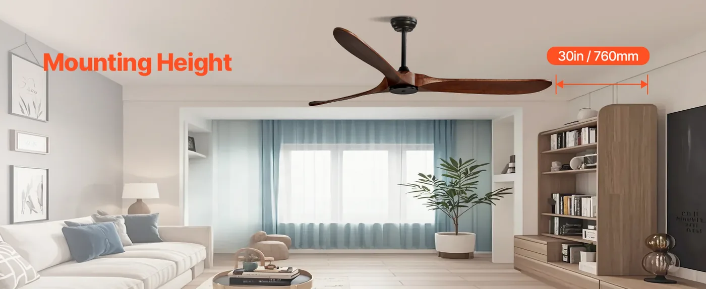 VEVOR 72 Inch Ceiling Fan without Light 3 Solid Wood Blades Mounting Height