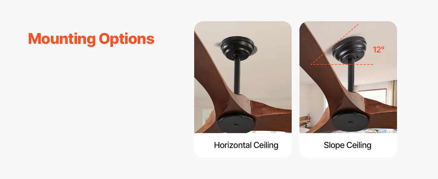 VEVOR 72 Inch Ceiling Fan without Light 3 Solid Wood Blades Mounting Options