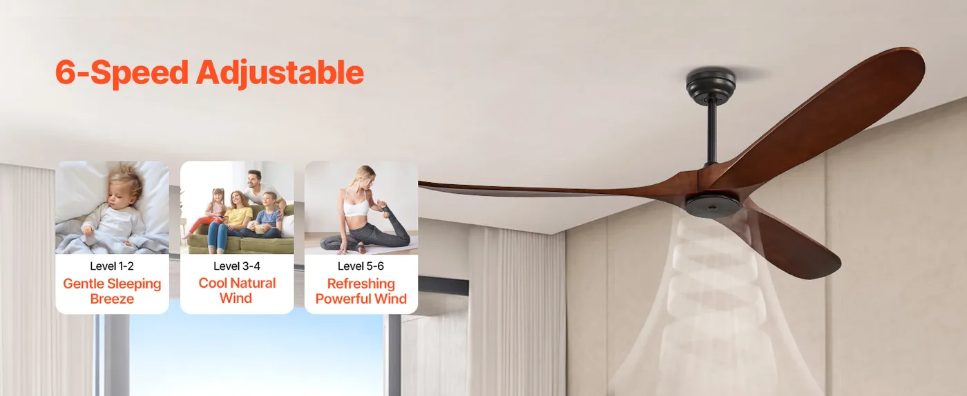 VEVOR 72 Inch Ceiling Fan without Light 3 Solid Wood Blades feature 2
