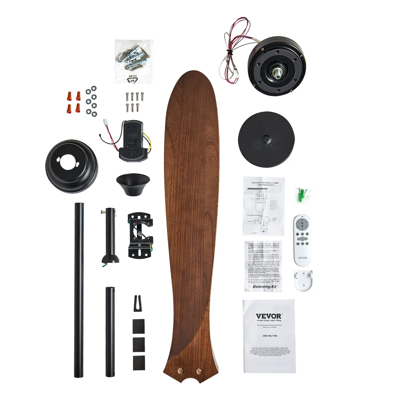 VEVOR 72 Inch Ceiling Fan without Light 3 Solid Wood Blades Installation Made Easy
